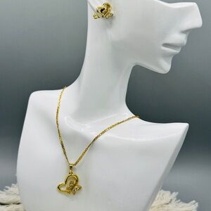 Butterfly Necklace Heart Set 18k laminated gold